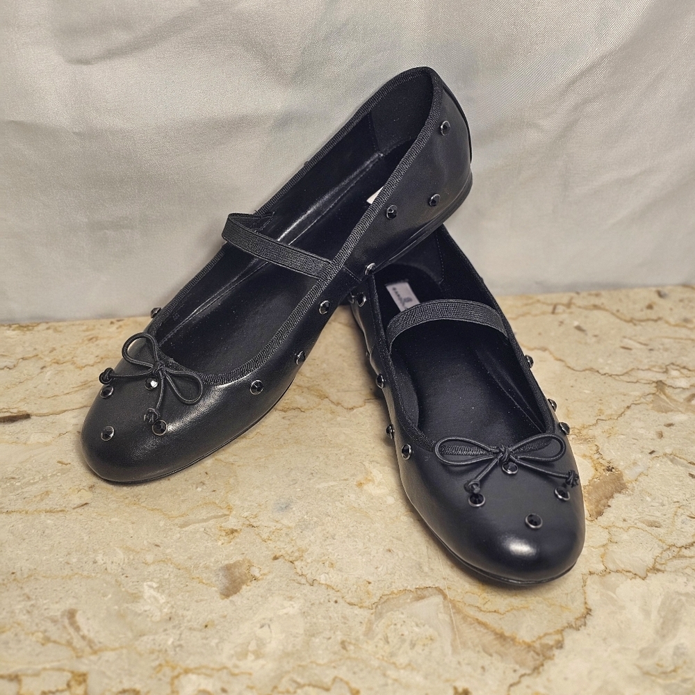 Bandolino Prity Womens Black Embellished  Mary Jane Ballet Flats Size 10M